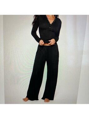 Yitty Soft Rib Wide Leg Pants Black Size 2X NWT